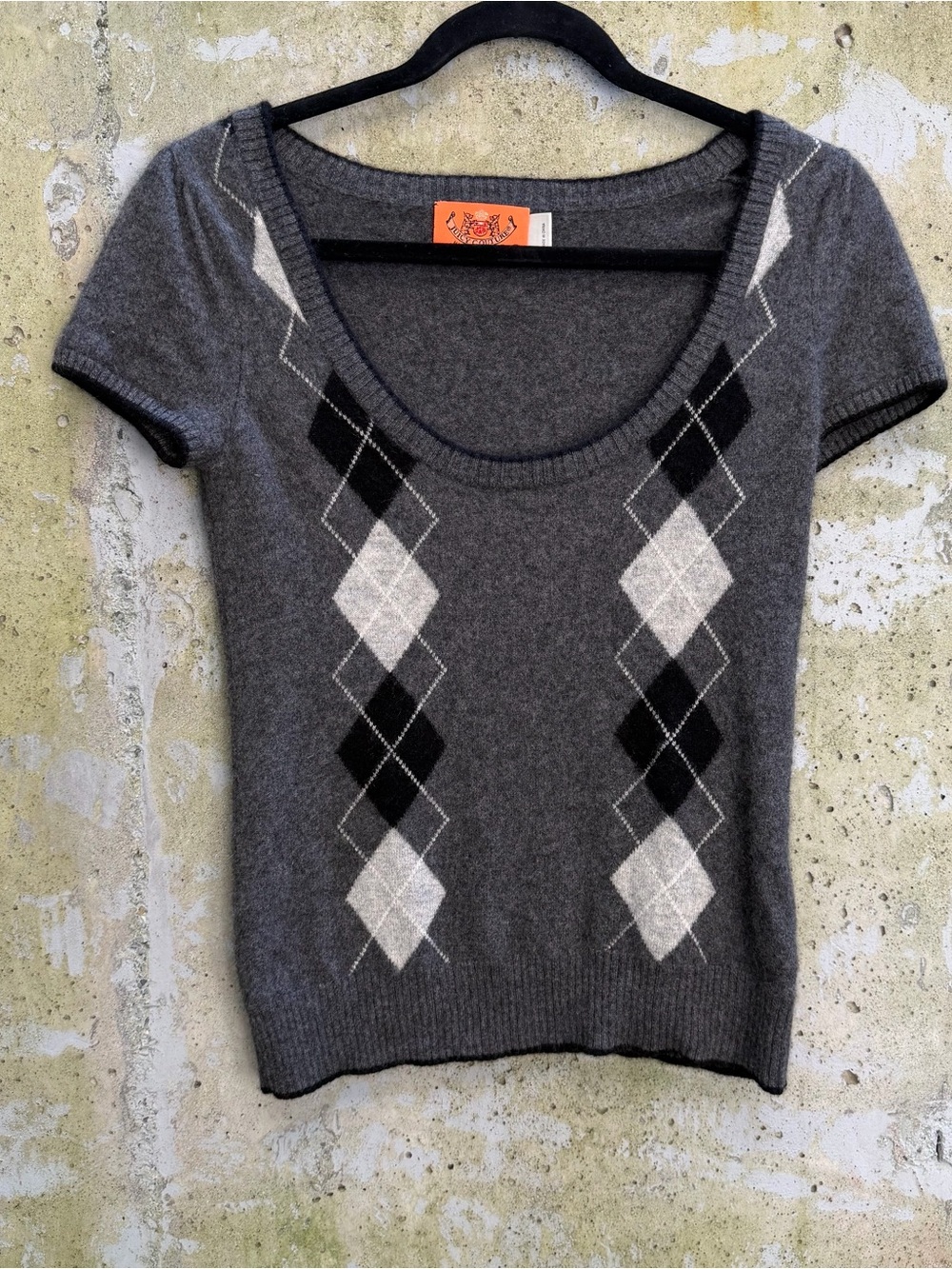Vintage Juicy Couture Gray Argyle Cashmere Sweater, Y2K